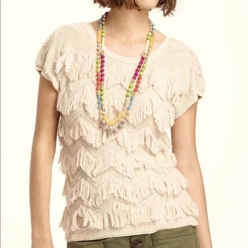 Anthropologie Cream Fringe Sleeveless Sweater